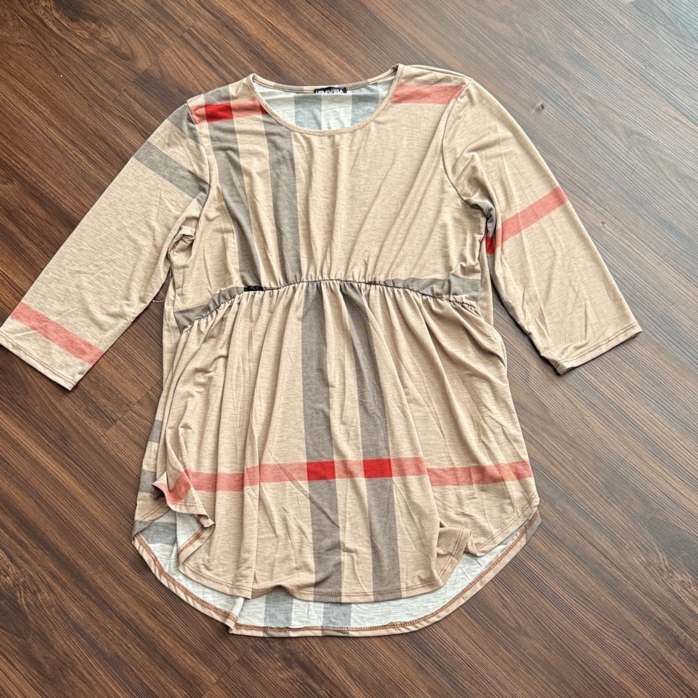 Striped Tan and Red Tunic Top